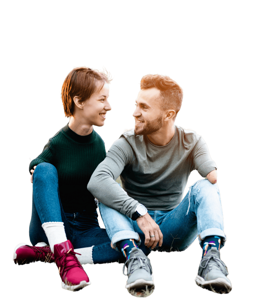 Man and Woman smiling at each other.